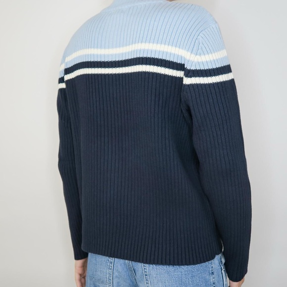 Vintage 90s Blue Striped Quarter Zip Sweater - Picture 2 of 5